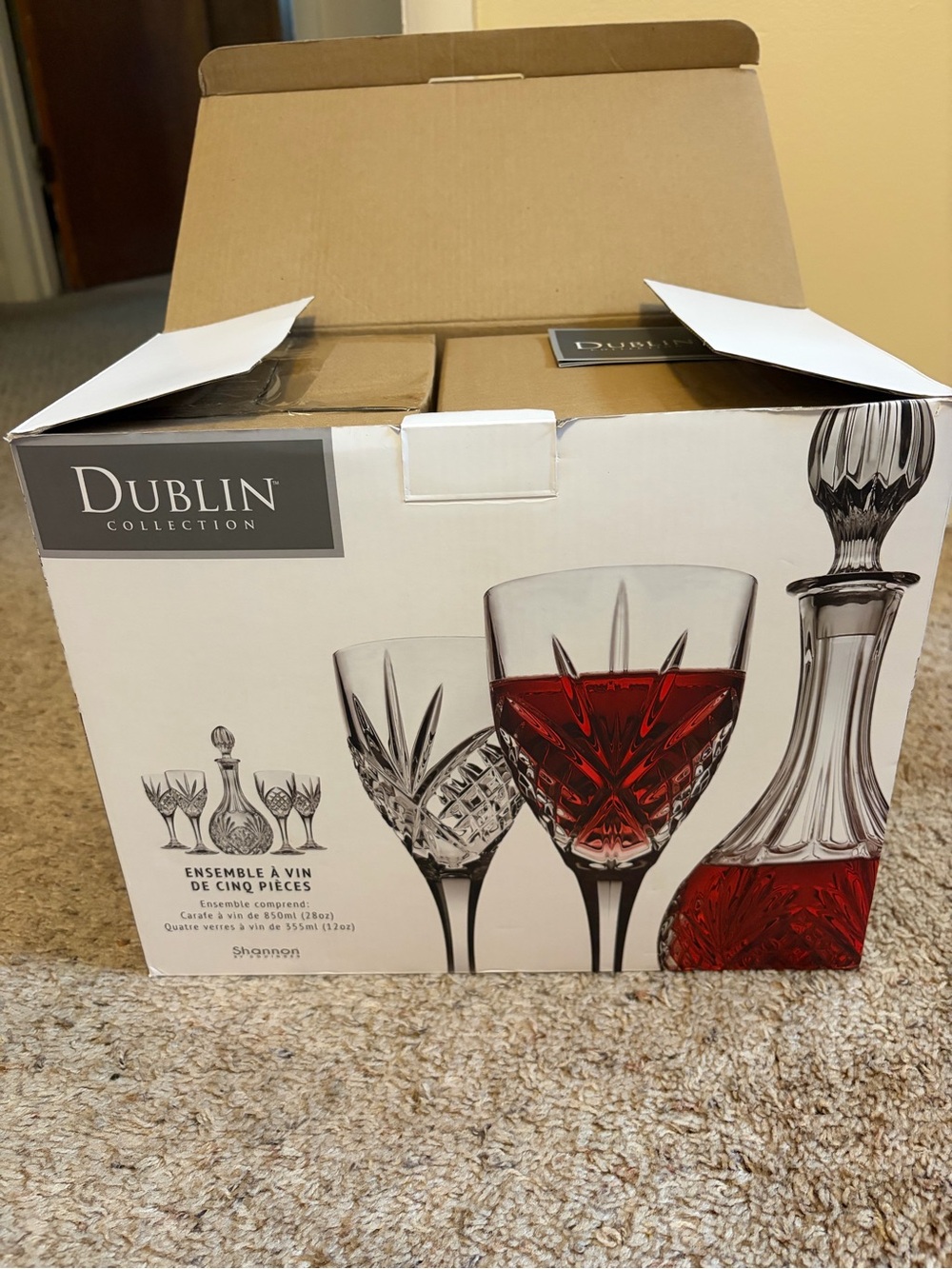 Dublin Collection Red Crystal Wine Glasses & Decanter Set